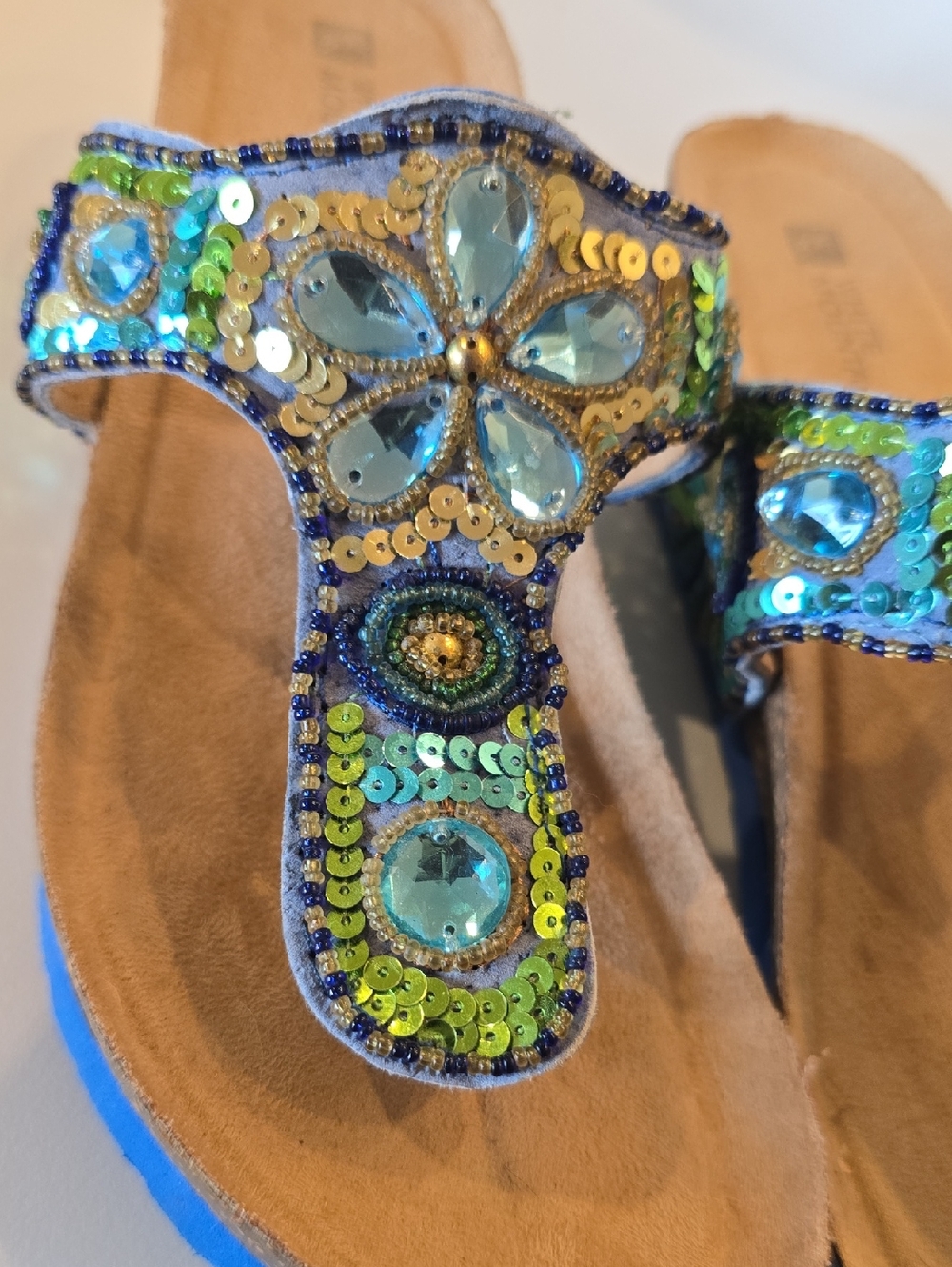 White Mountain " Bluejay" Beaded Wedge Thong Boho Design Women's Sandals - Picture 9 of 10